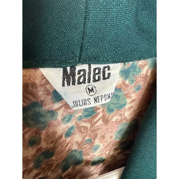 Malec Vintage Short Sleeveless Floral Dress Gold Buttons Emerald Trim SZ MEDIUM - Picture 6 of 6